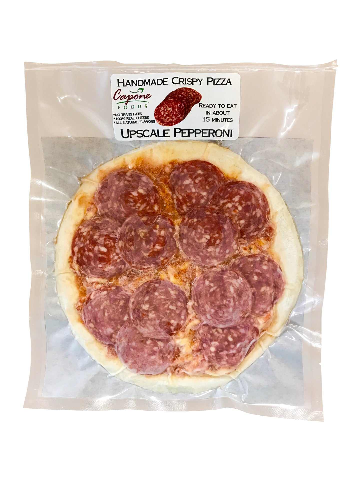HANDMADE CRISPY PIZZA Upscale Pepperoni in package